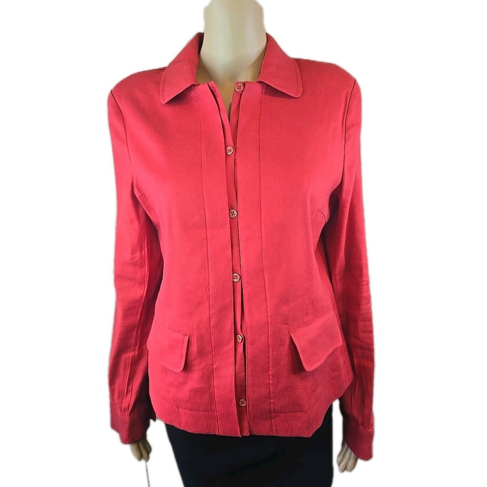 Cabi Women's Red Linen Blend Valentine Long Sleeve Jacket Size Medium